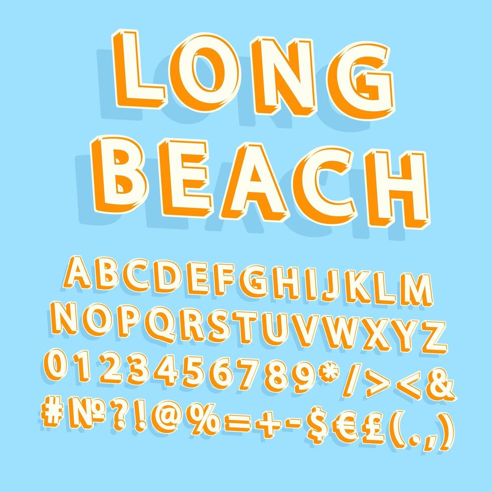 Long Beach vintage 3d vector alphabet set