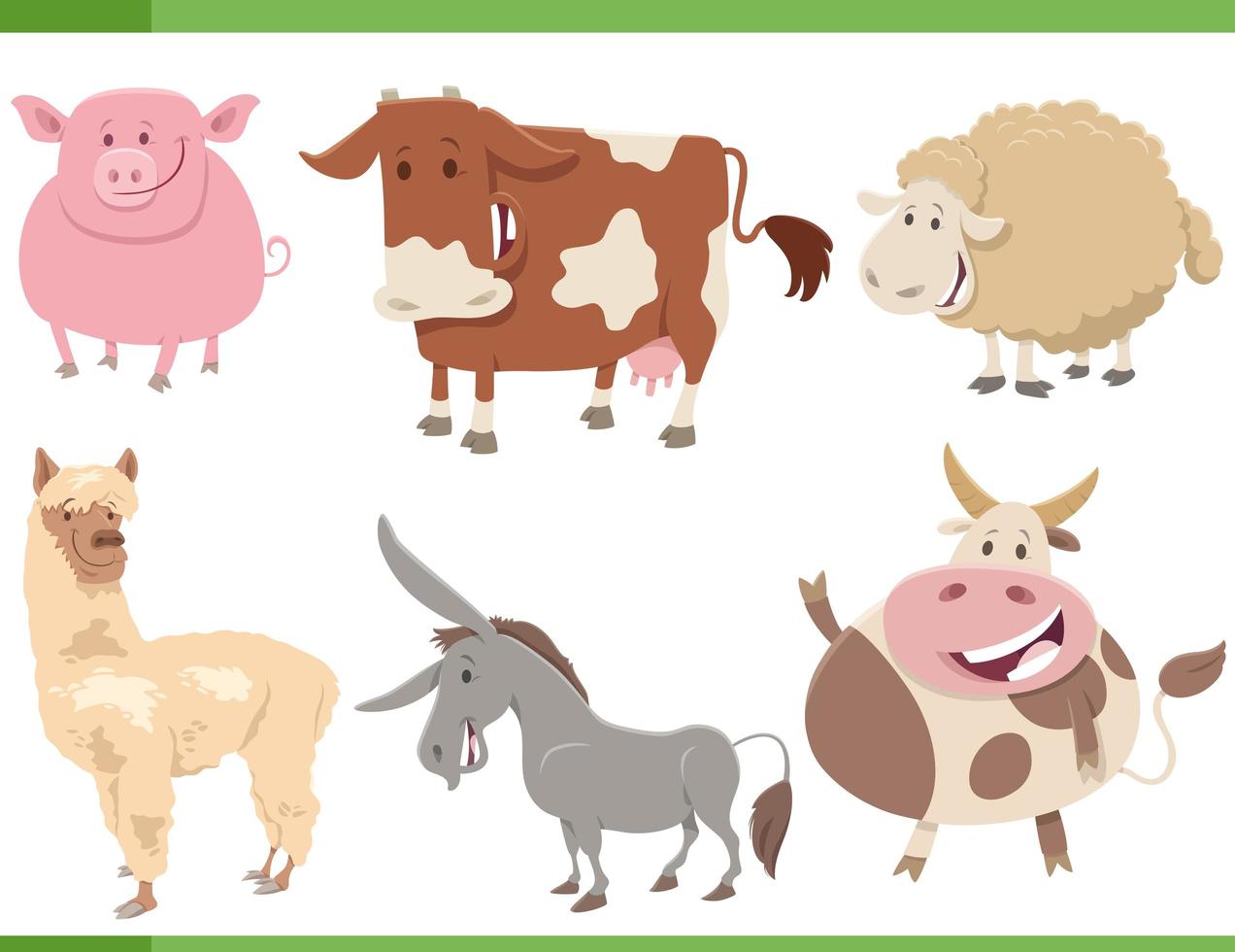 cartoon funny farm animal characters set vector