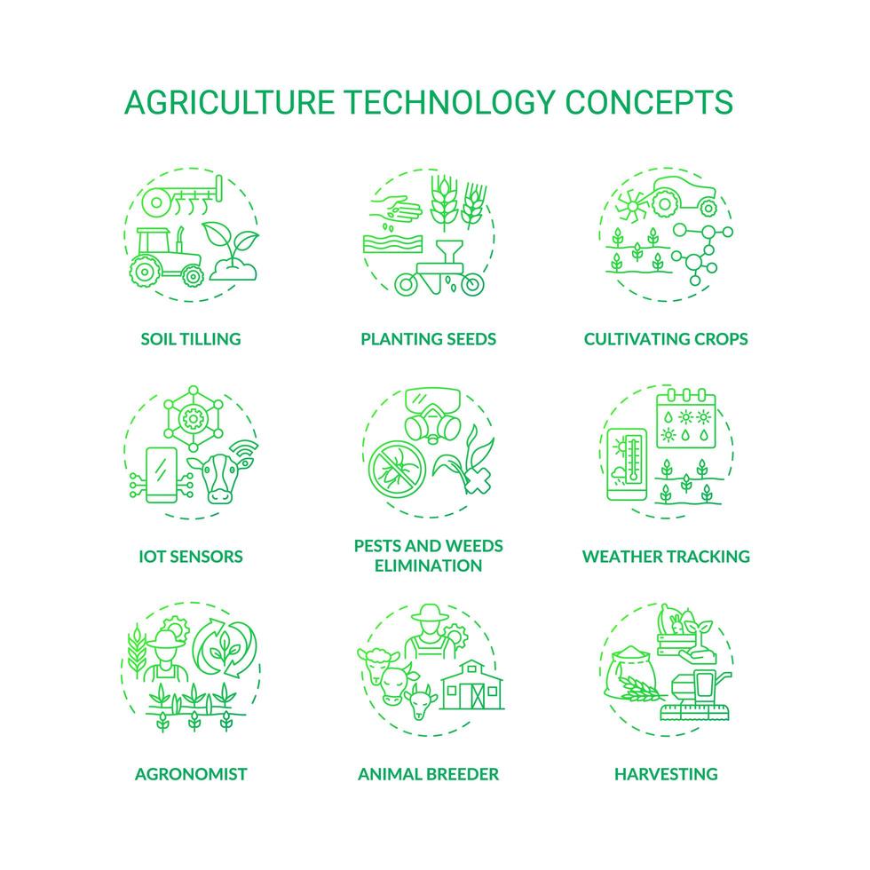 Conjunto de iconos de concepto de tecnología agrícola vector