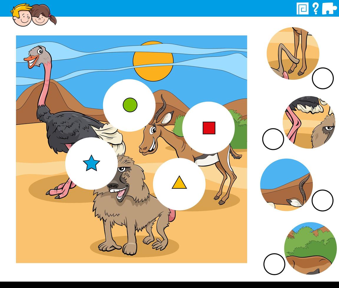 match pieces task with cartoon animal characters vector