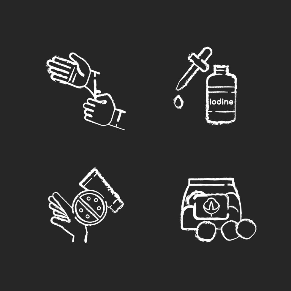 Medical equipment chalk white icons set on black background vector