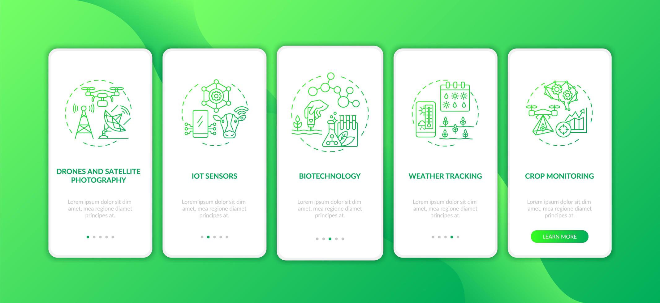 Innovative agriculture technology onboarding mobile app page screen with concepts vector
