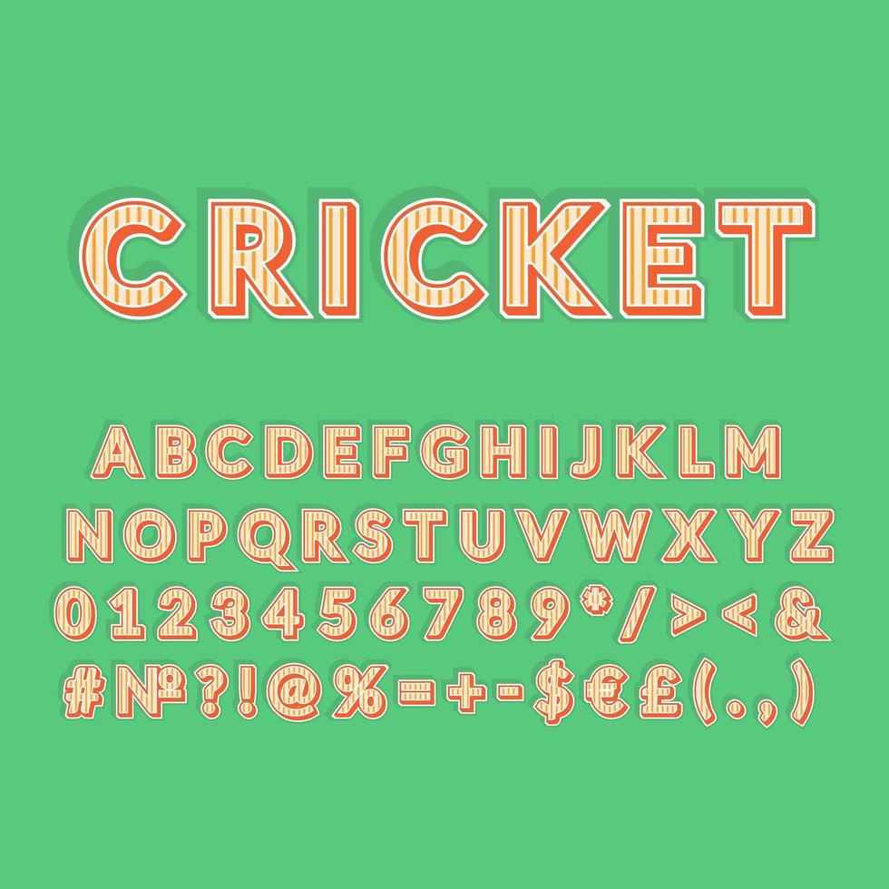 Cricket vintage 3d vector alphabet set