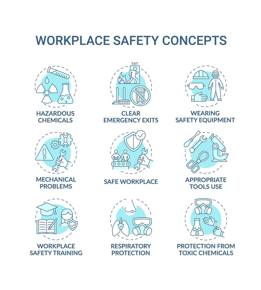 Conjunto de iconos de concepto de seguridad en el lugar de trabajo vector