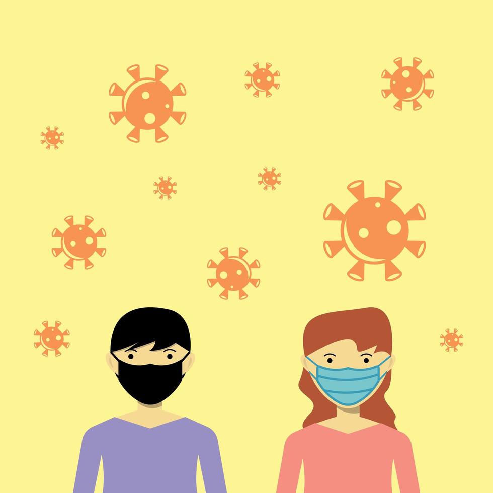 Man and woman wearing face masks vector