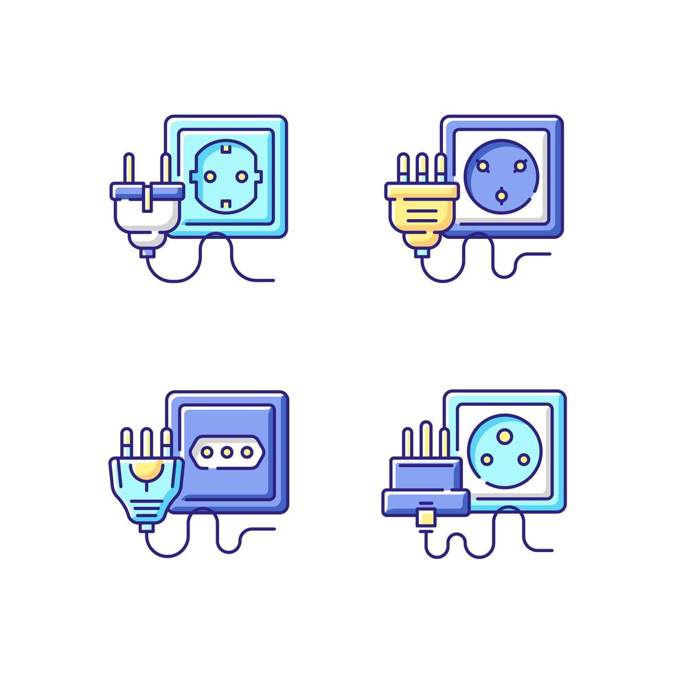 Different sockets RGB color icons set vector