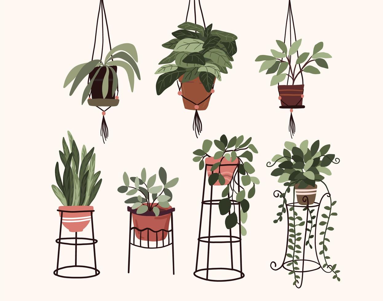 interior plantas en maceta elementos de decoración set sticker pulgar verde para bullet journal vector