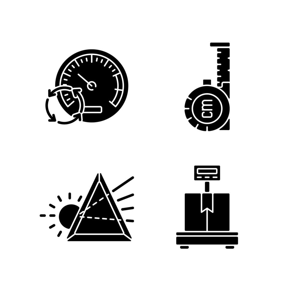 Herramientas de medición iconos de glifos negros en espacio en blanco vector