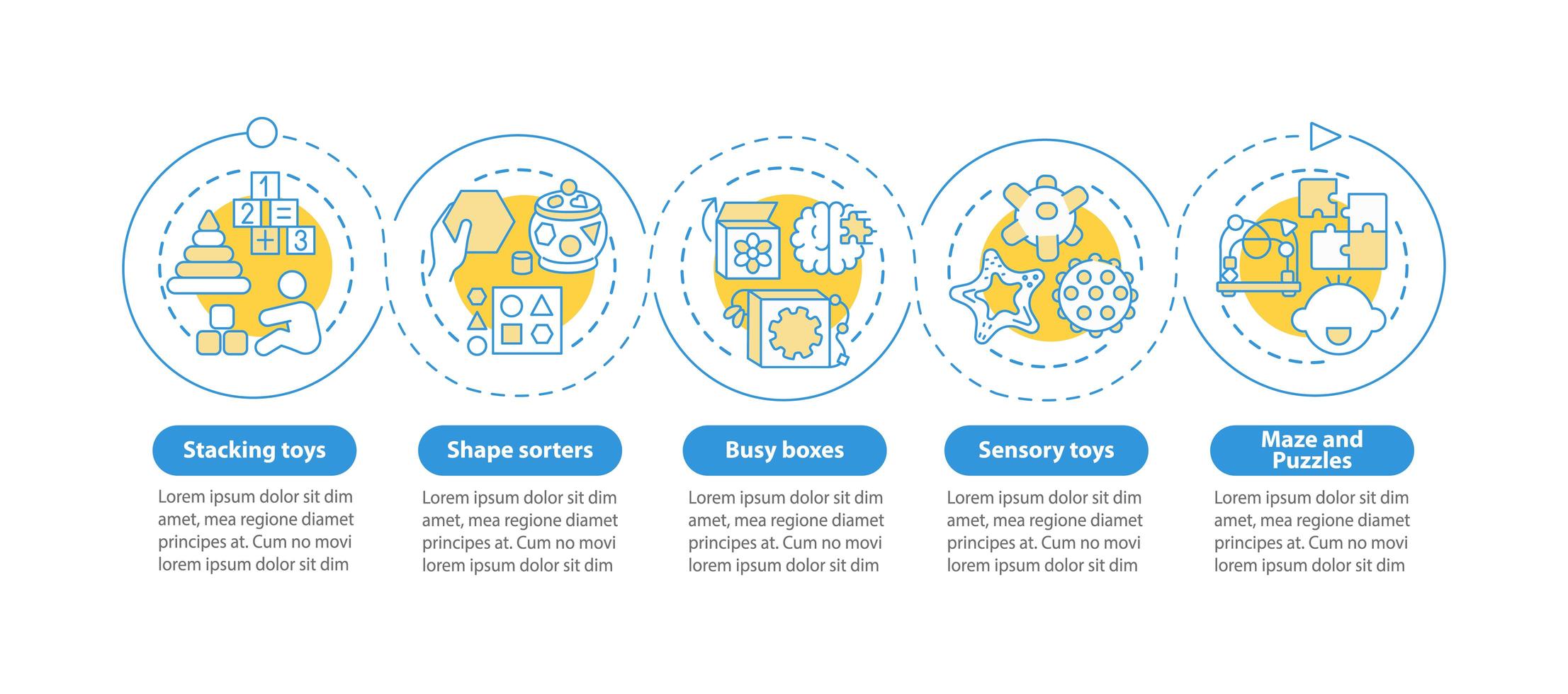 juguetes para el desarrollo infantil temprano plantilla de infografía vectorial vector