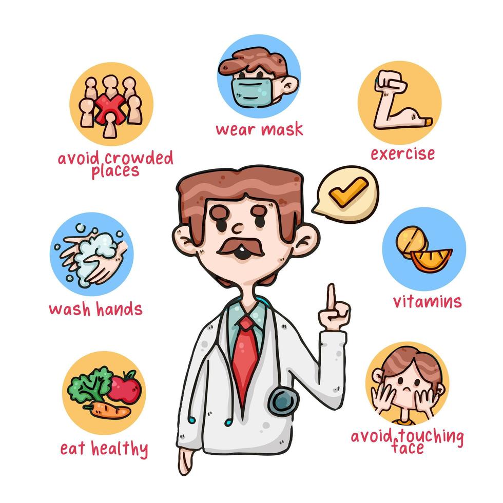 doctors list covid-19 coronavirus prevention cute illustration vector