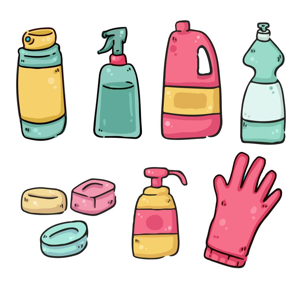 cleaning materials covid-19 prevention isolated drawings vector