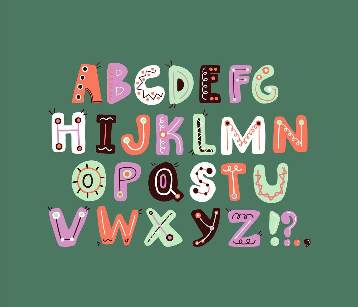 lindo diseño de alfabeto de letras funky diseño de letras colorido y divertido vector