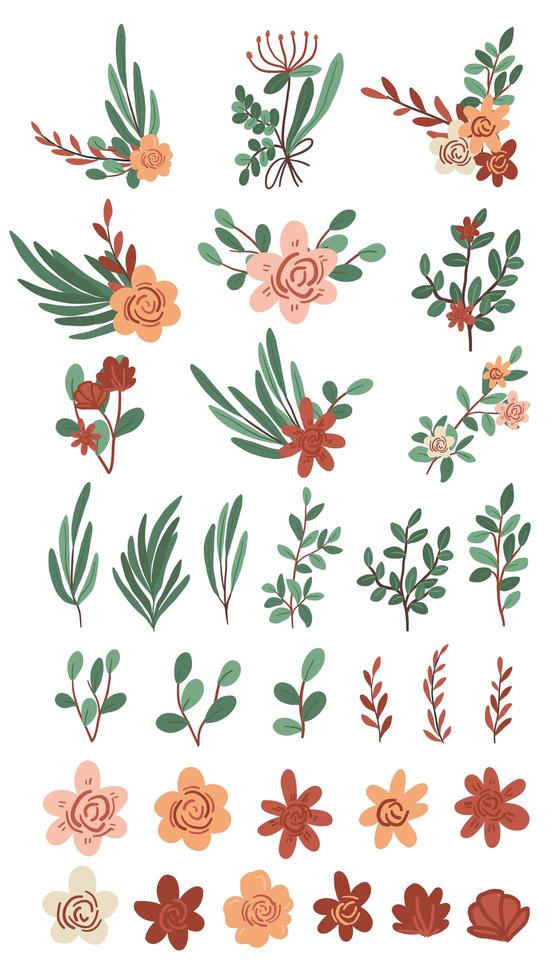 hand drawn plants collection cute fresh flower drawings vector