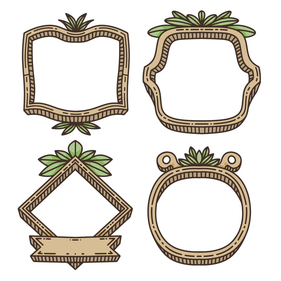 hand drawn Leaves and wooden comic frame design vector