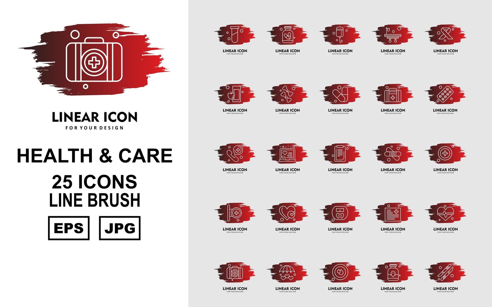 25 paquete de iconos de pincel de línea de salud y cuidado premium vector