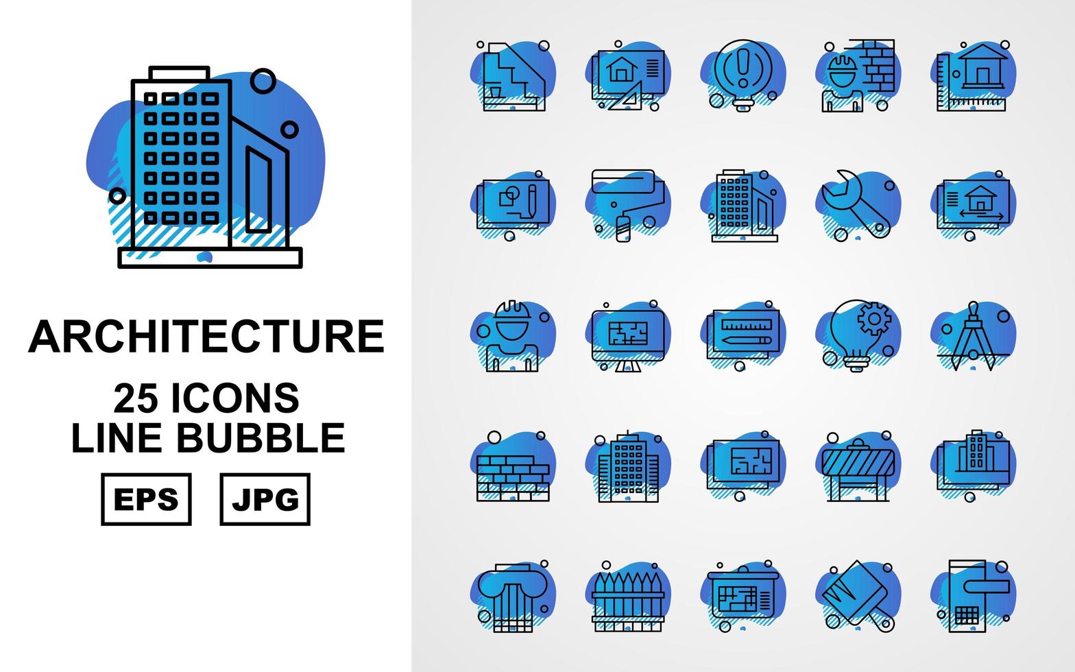 Paquete de 25 iconos de burbujas de líneas de arquitectura premium vector