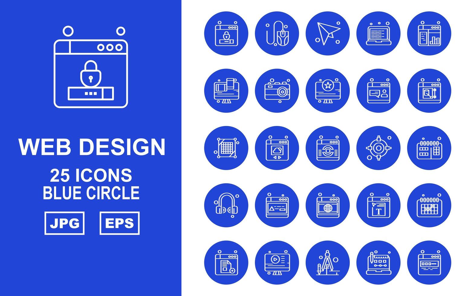 25 Premium Web Design And Development  Blue Circle Icon Pack vector