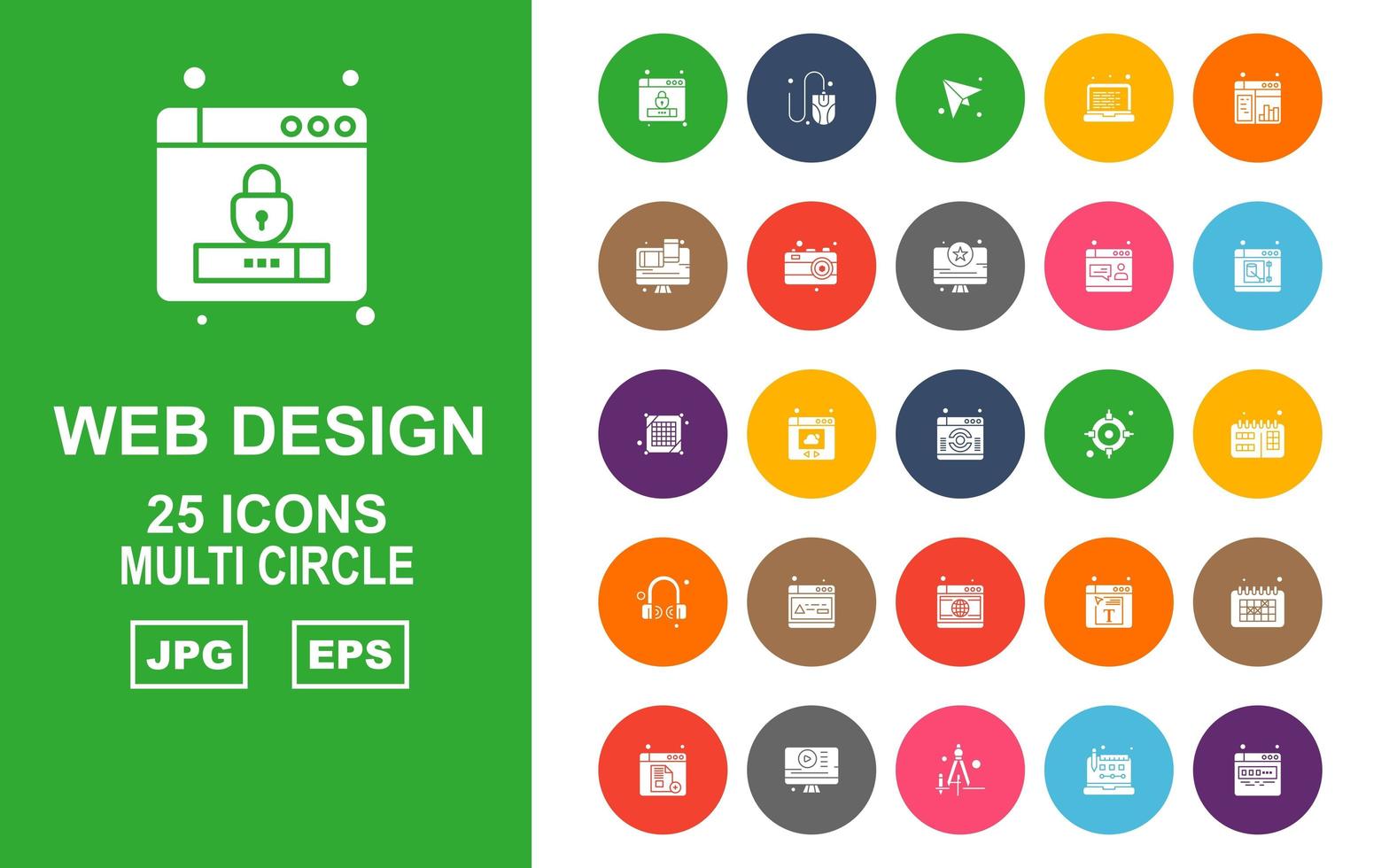 25 paquete de iconos de múltiples círculos de diseño y desarrollo web premium vector