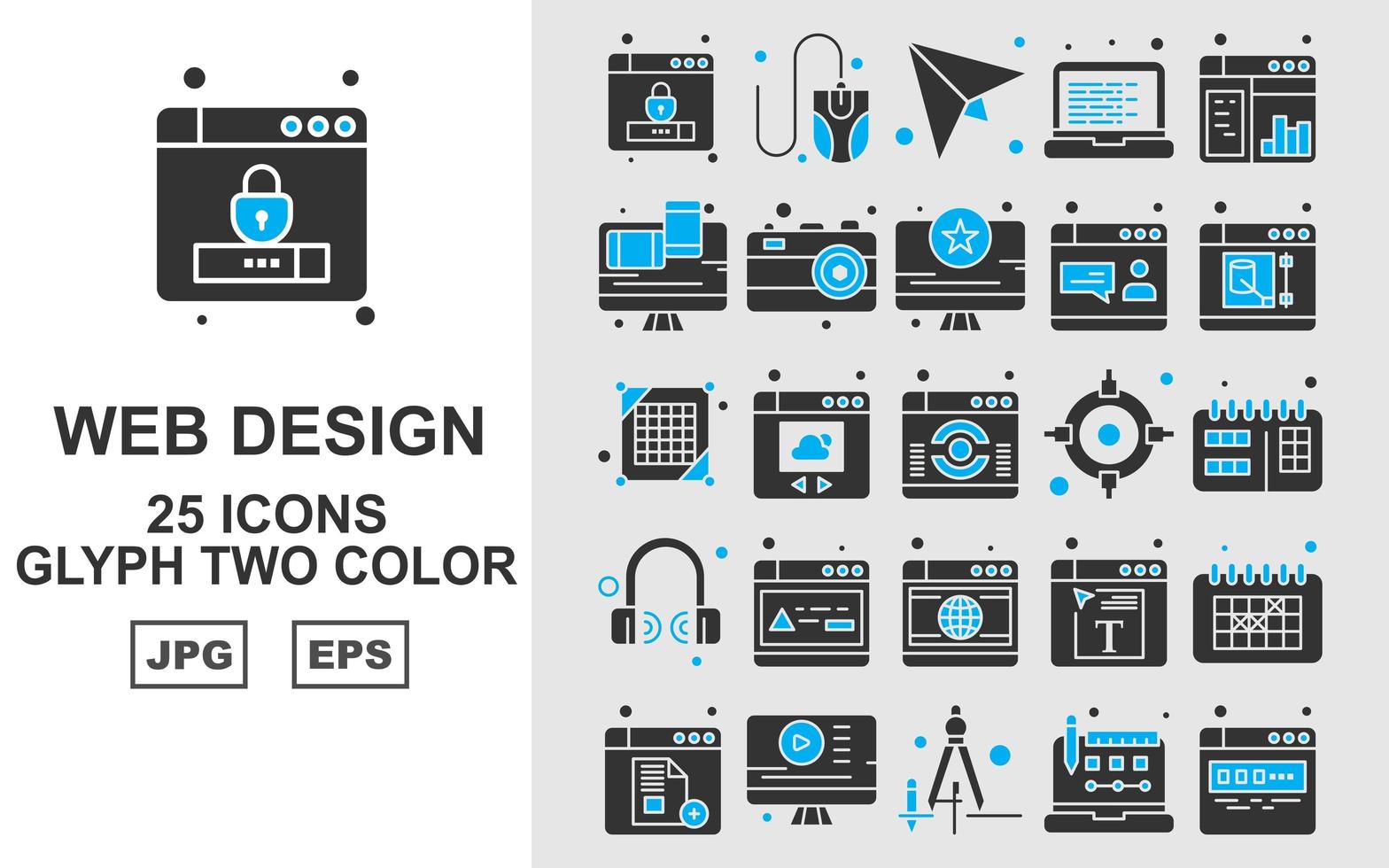 25 Premium Web Design And Development Glyph Two Color Icon Pack vector