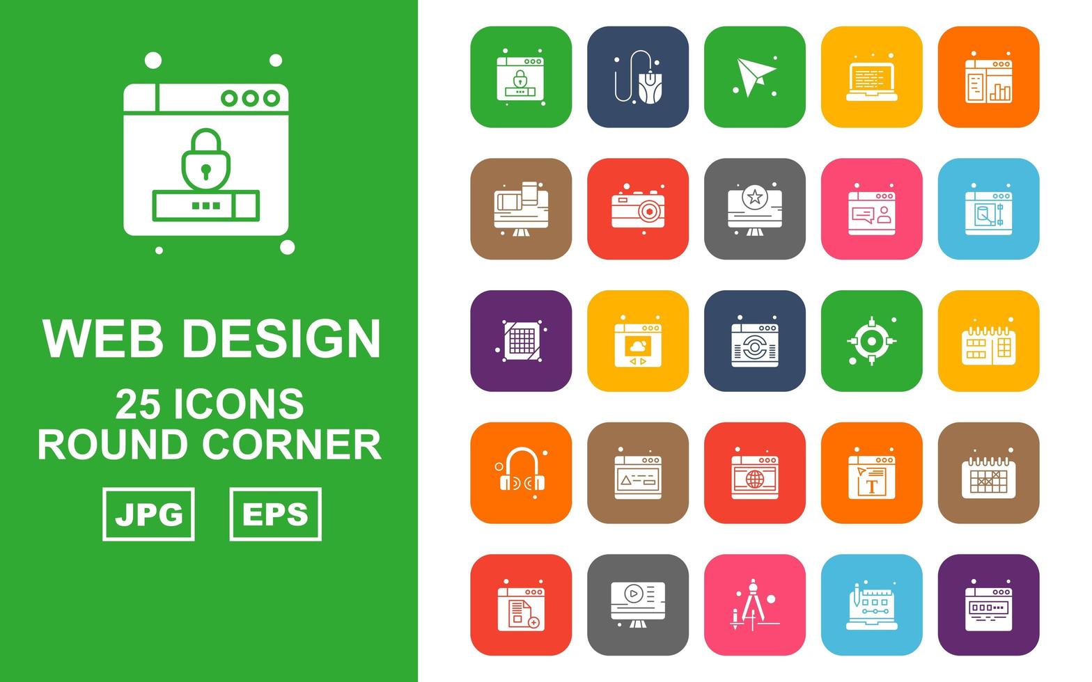 25 Premium Web Design And Development  Round Corner Icon Pack vector