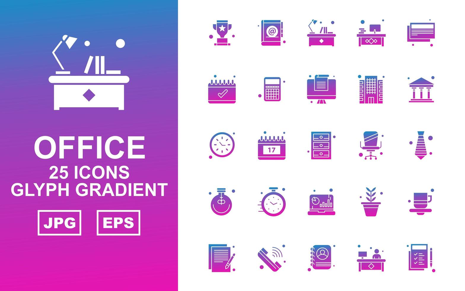 25 Premium Office Glyph Gradient Icon Pack vector