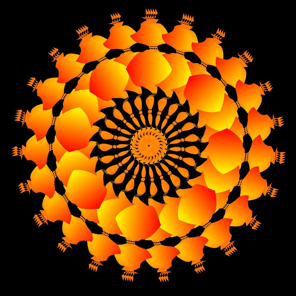 Orange fractal circle ornament vector