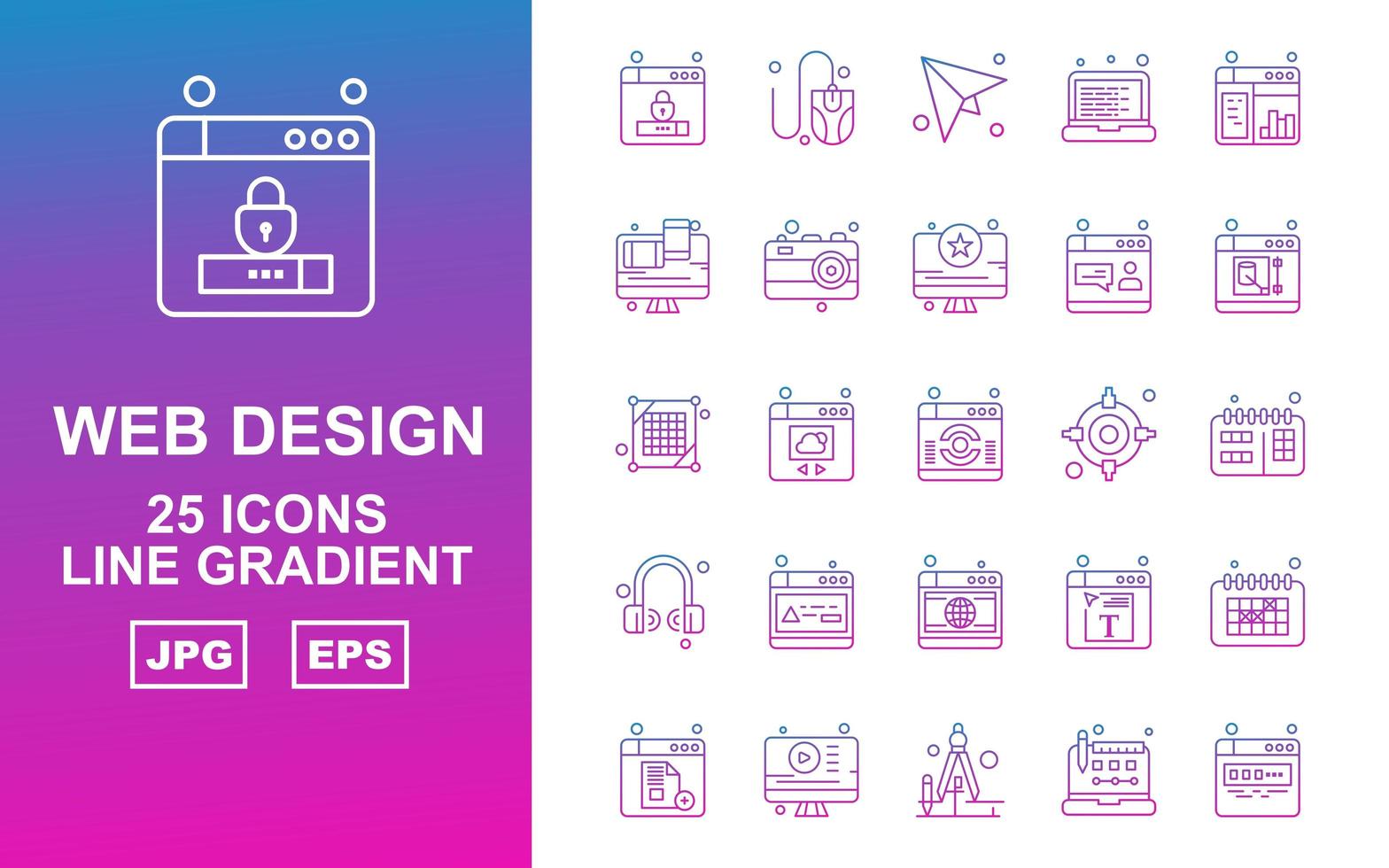 25 Premium Web Design And Development Line Gradient Icon Pack vector
