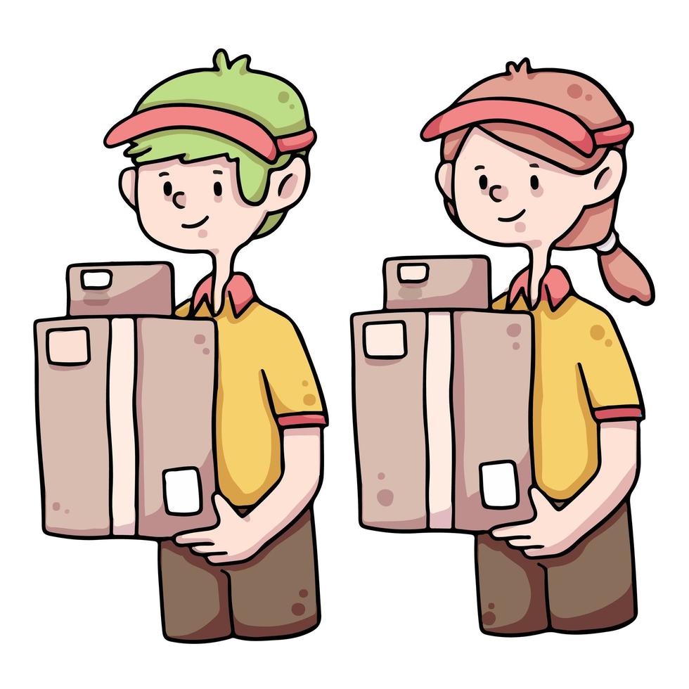cute delivery man cartoon illustration vector