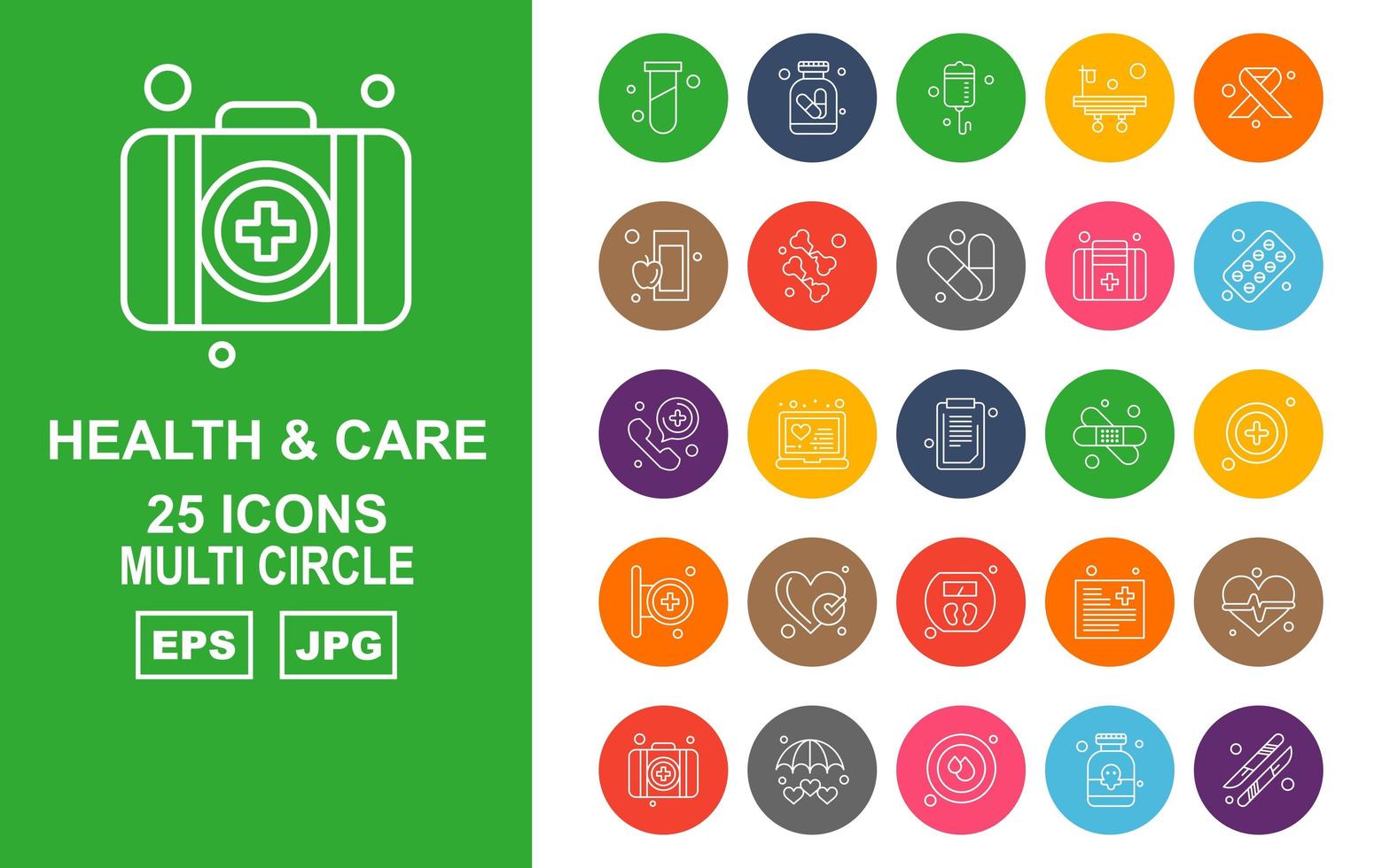 25 Premium Health And Care Multi Circle Icon Pack vector