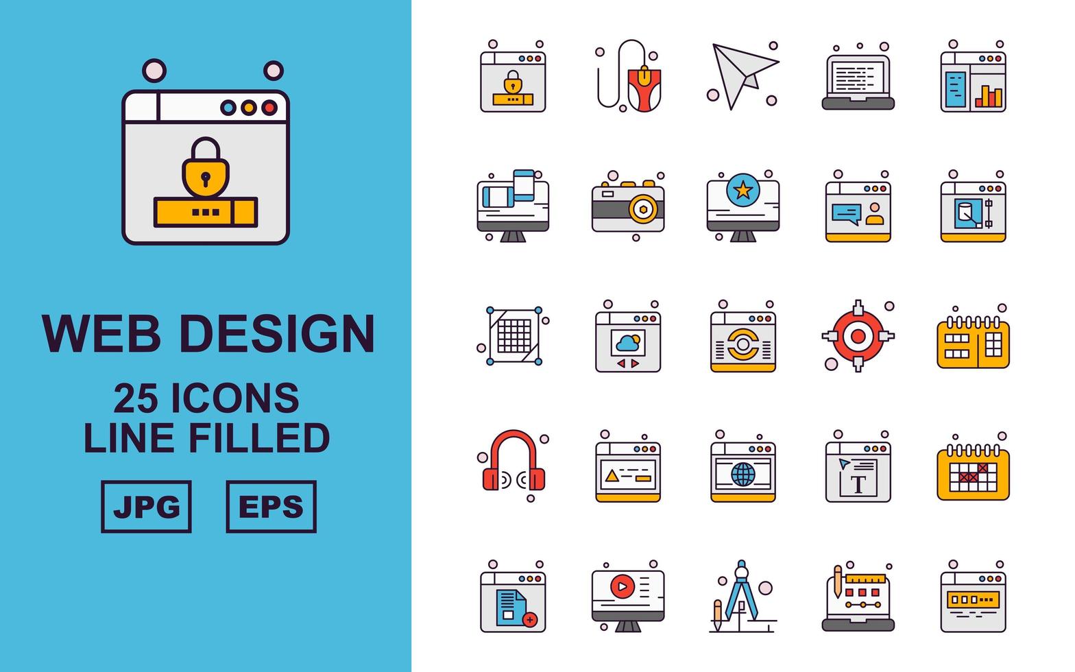 25 Premium Web Design And Development Line Filled Icon Pack vector