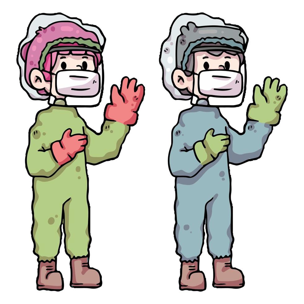 people wearing personal protective equipment covid-19 vector