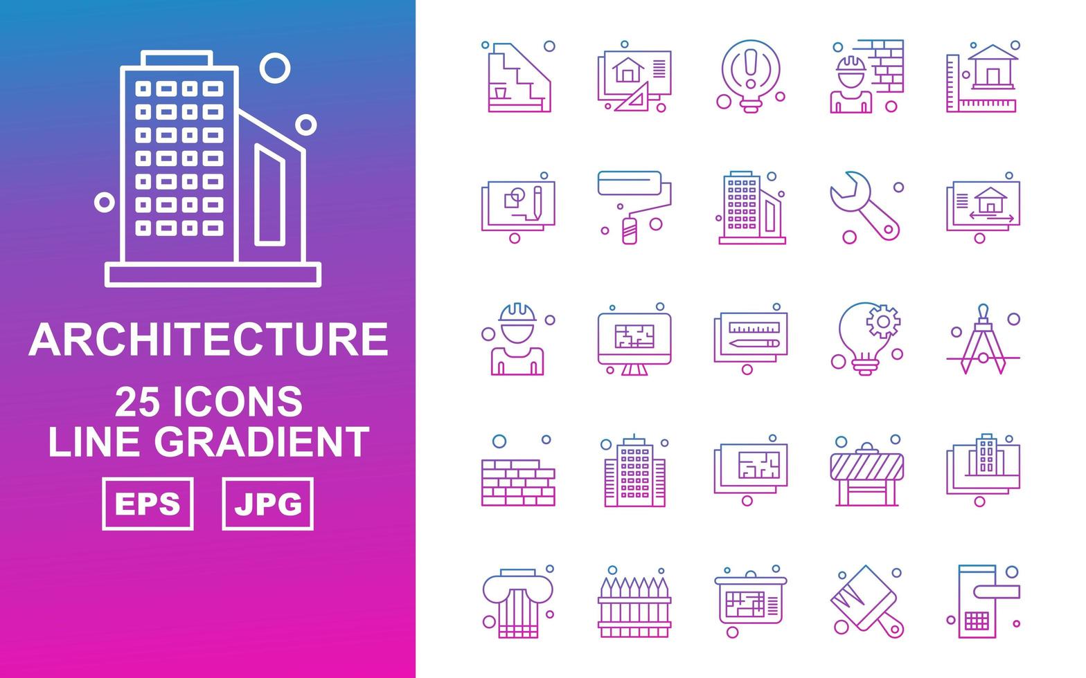 25 Premium Architecture Line Gradient Icon Pack vector