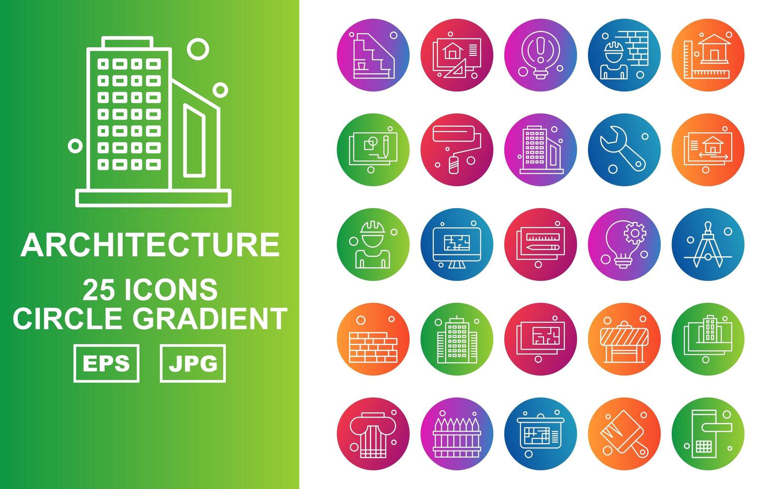 25 Premium Architecture Circle Gradient Icon Pack vector