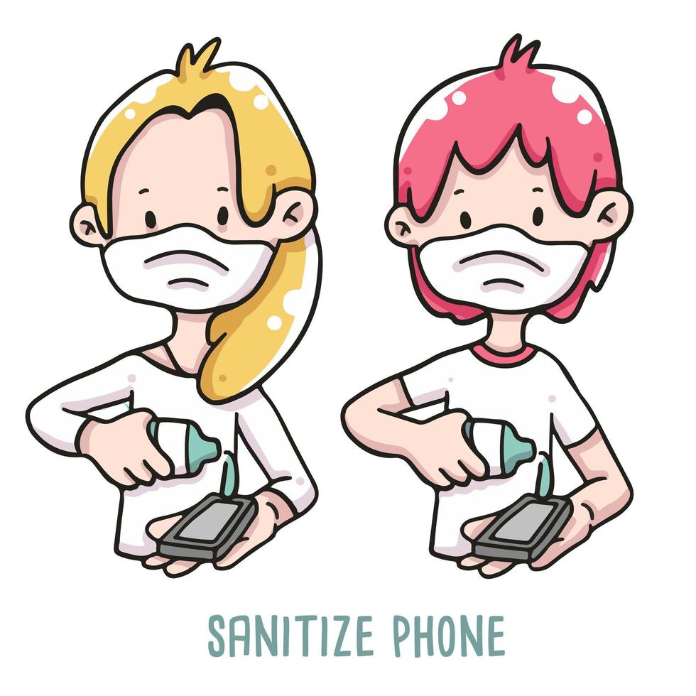 sanitize phone and stay safe coronavirus illustration vector