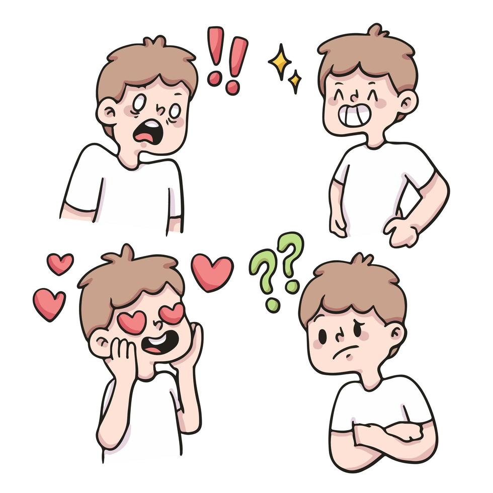 boy different kind of reaction set cute cartoon illustration vector