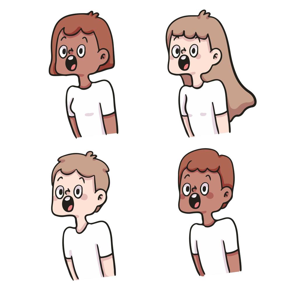 people surprised reaction set cute cartoon illustration vector