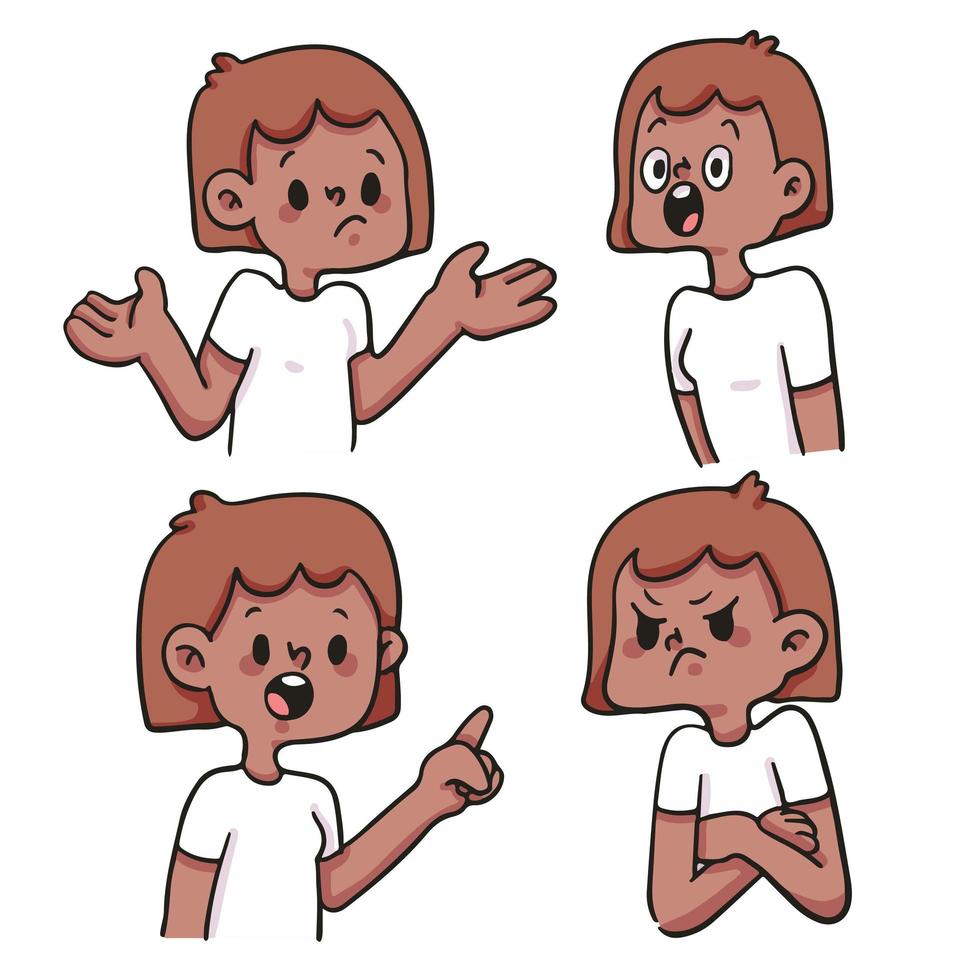 niña diferente tipo de reacción conjunto ilustración de dibujos animados lindo vector