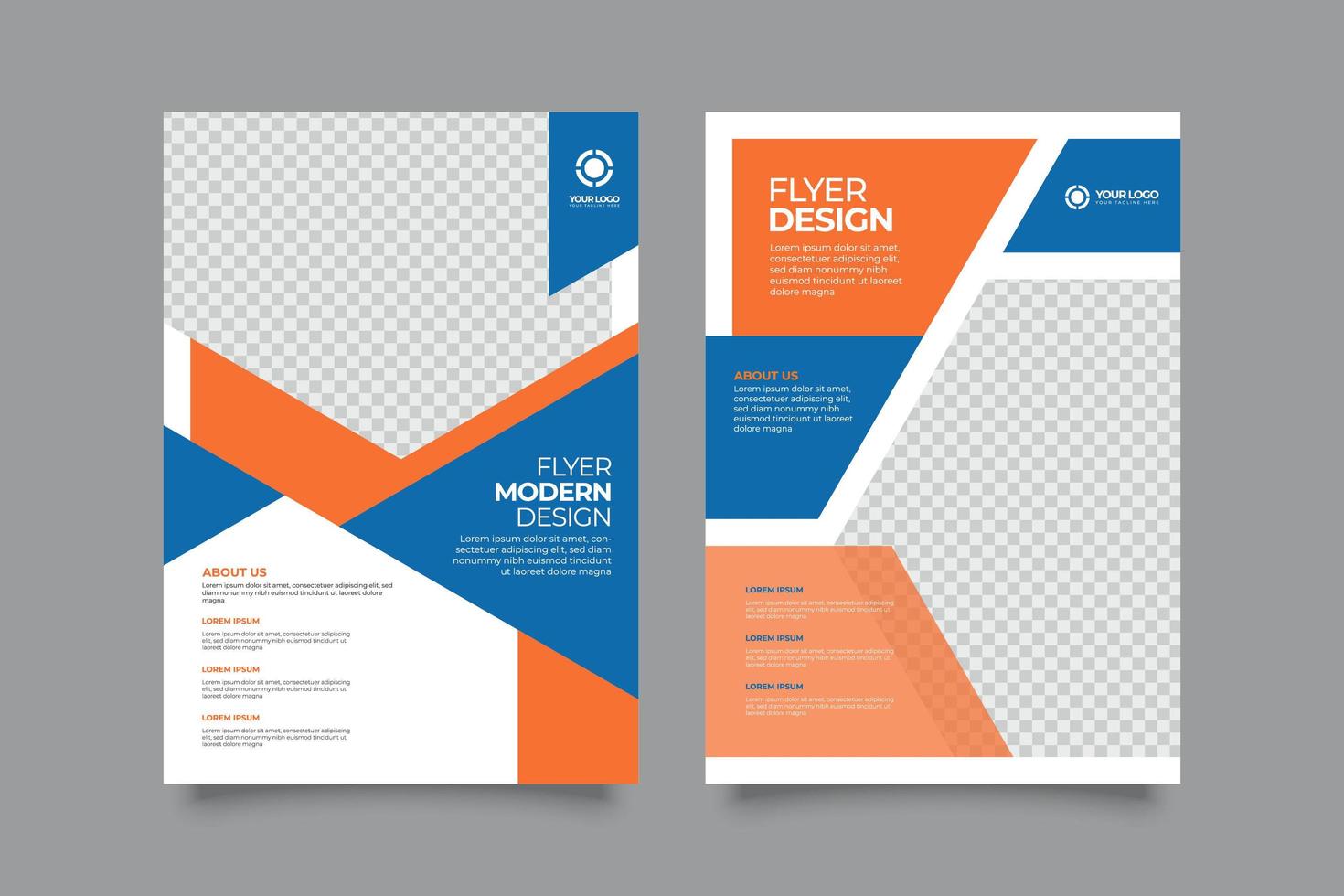 Abstract business flyer with blue and orange elements vector