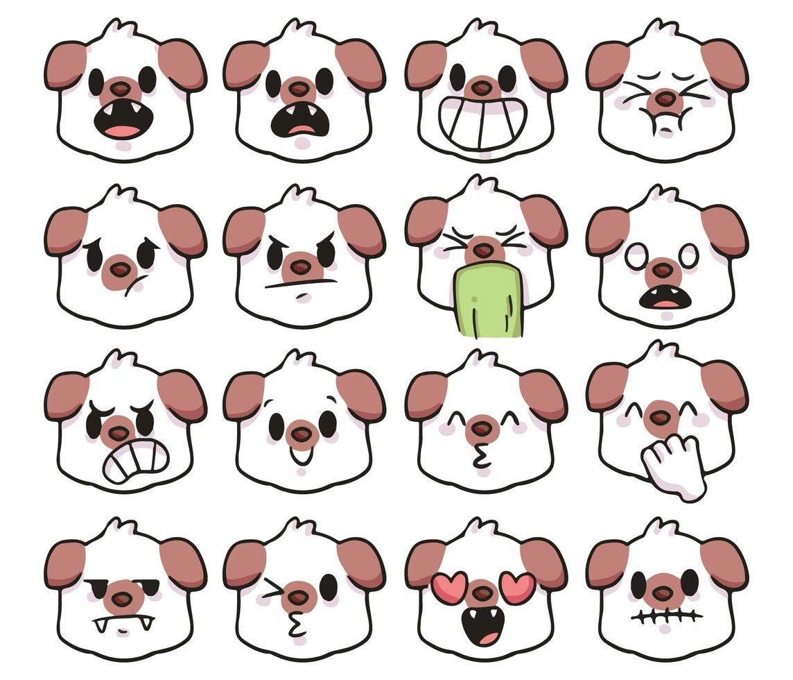 perro, diferente tipo de emoción, conjunto, lindo, caricatura, ilustración vector