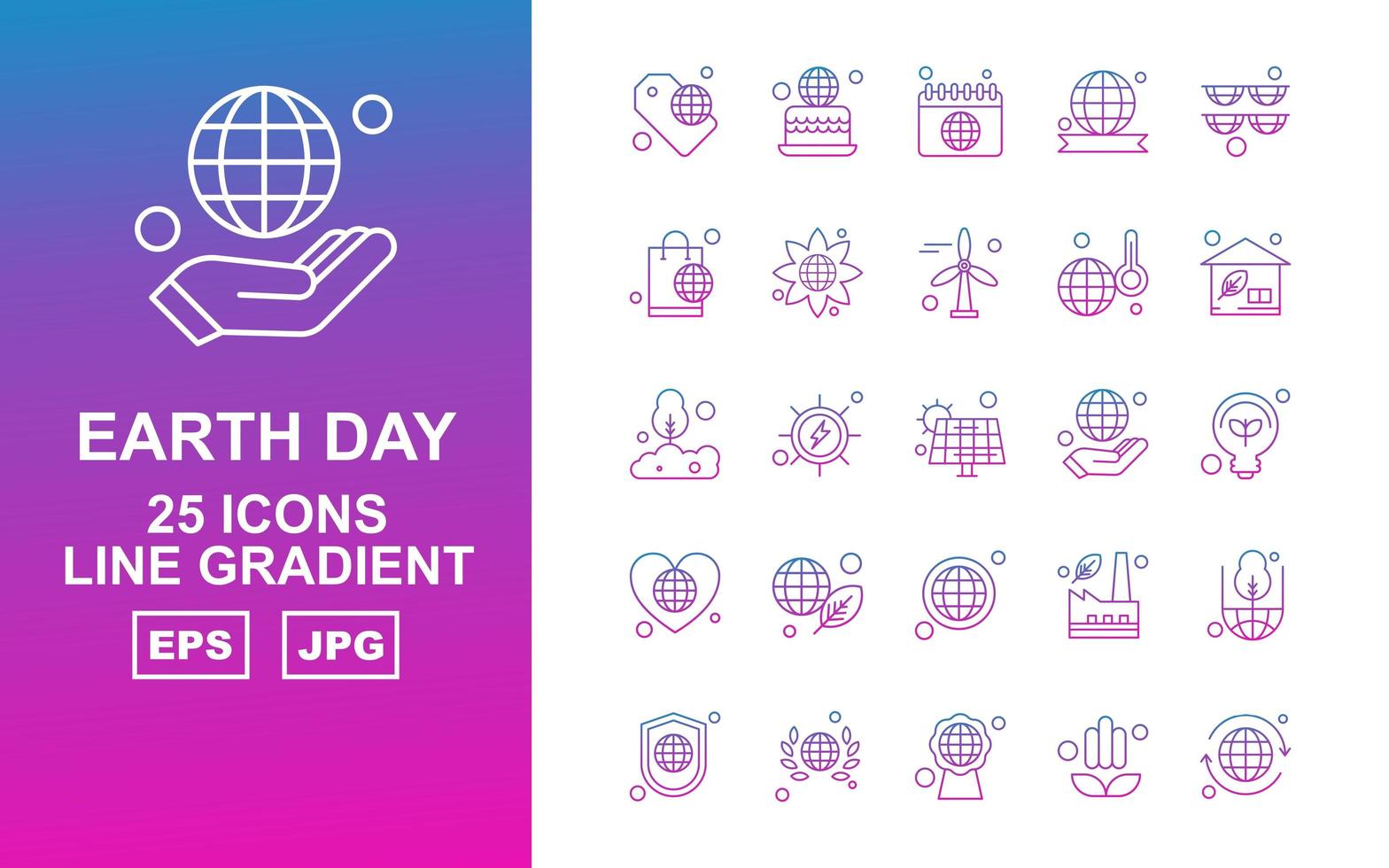 25 Premium Earth Day Line Gradient Icon Pack vector