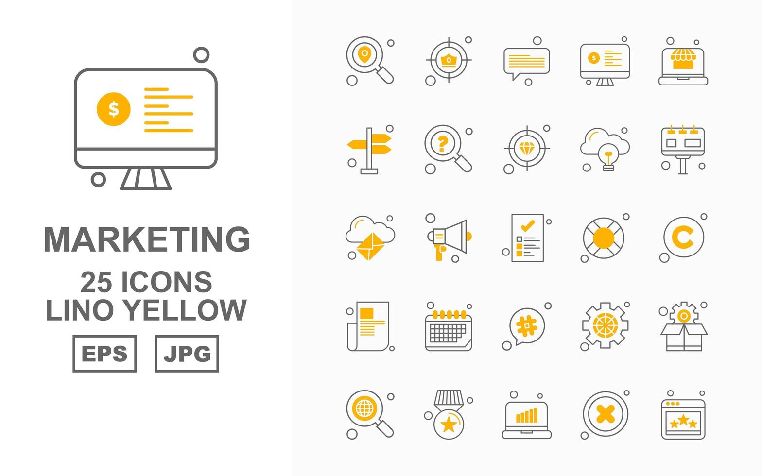 25 Premium Marketing Lino Yellow Icon Pack vector