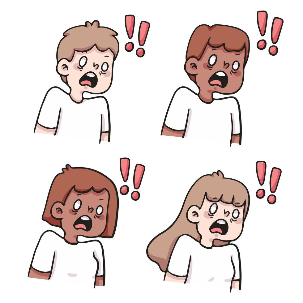 people shocked reaction set cute cartoon illustration vector