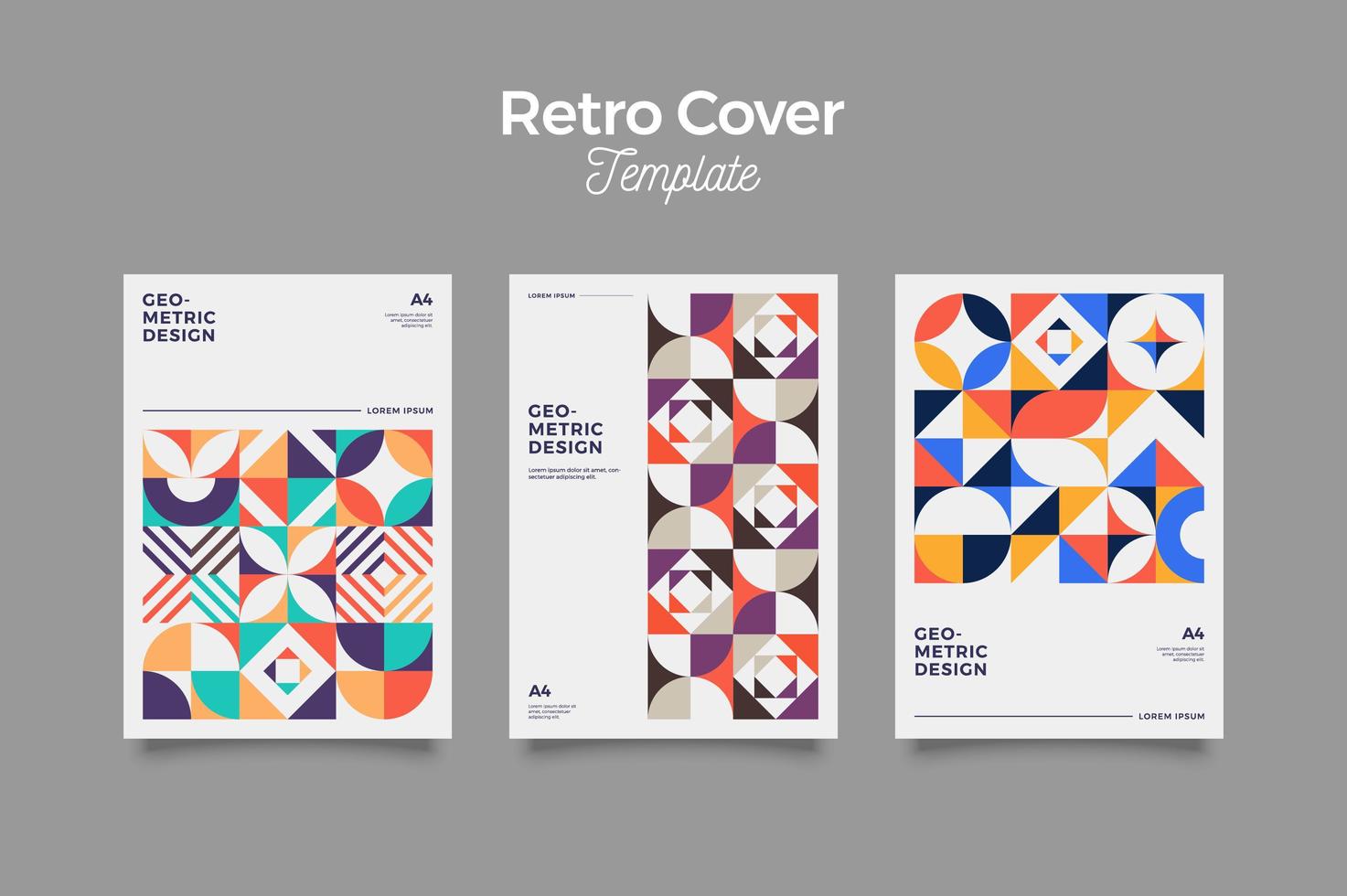 Conjunto de tres fondos de cubiertas de estilo retro abstracto vector