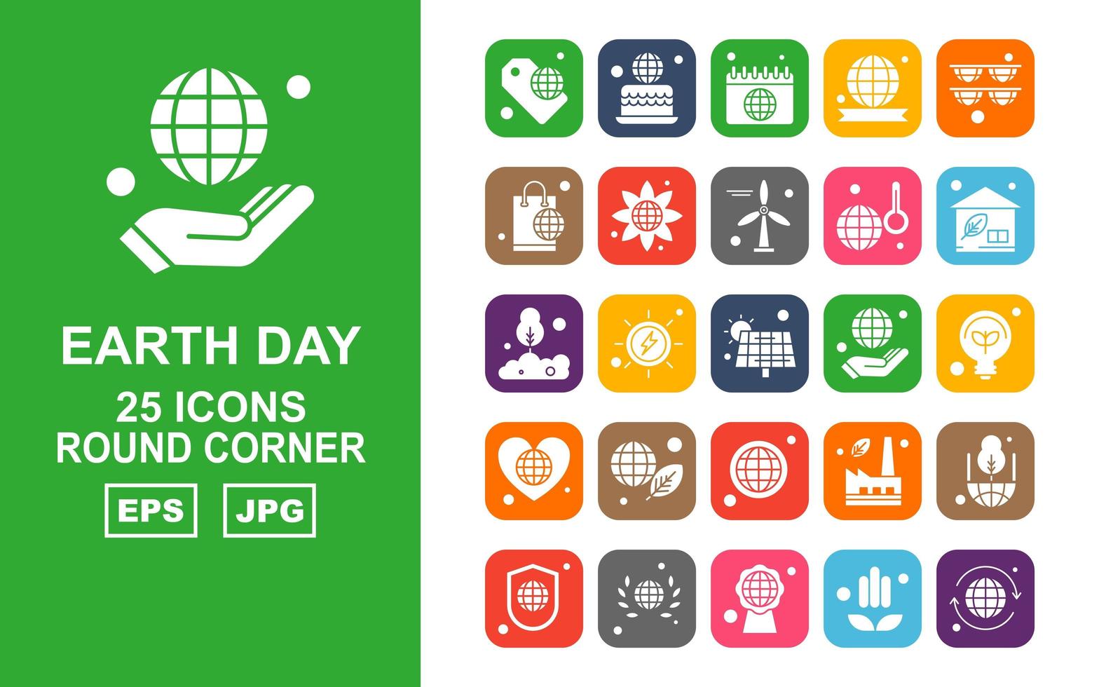 25 Premium Earth Day Round Corner Icon Pack vector