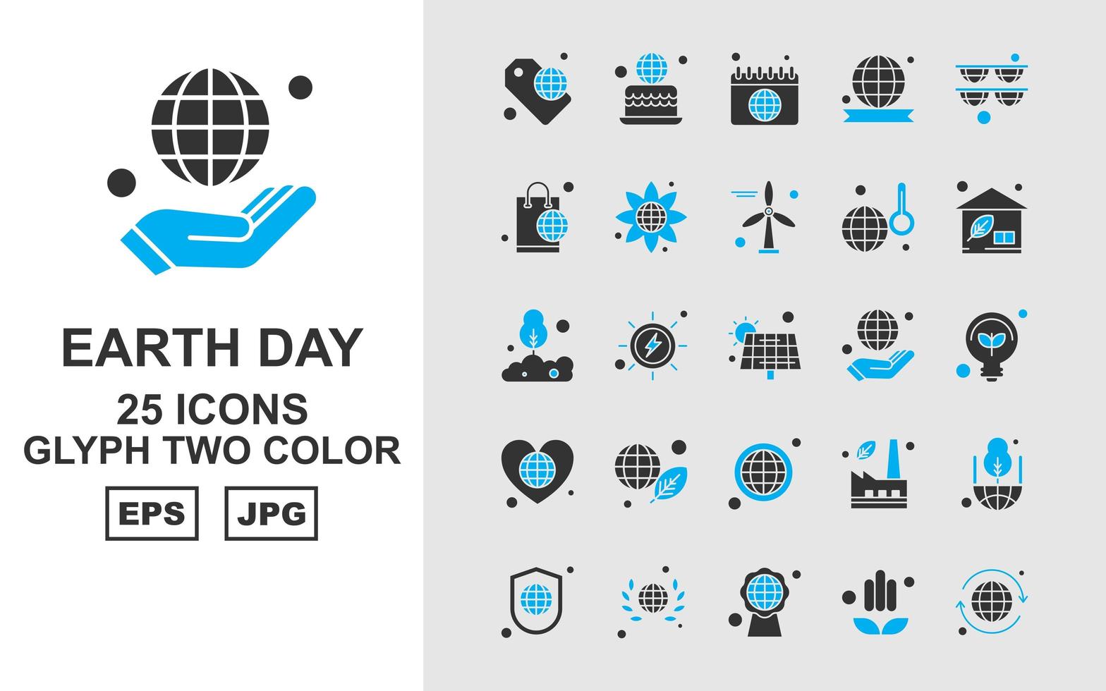 25 paquete de iconos de dos colores de glifos del día de la tierra premium vector
