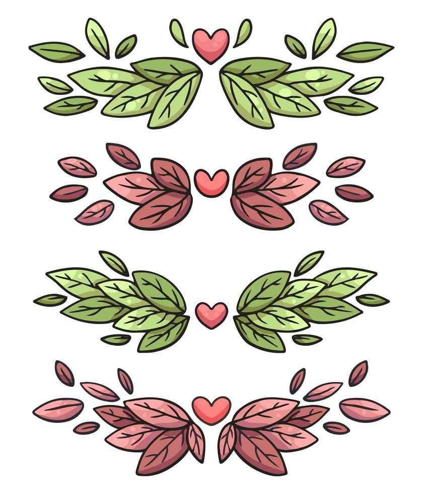 nature leaves frame border set cute cartoon illustration vector