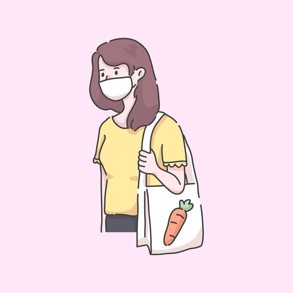 man going to grocery wearing mask virus illustration vector