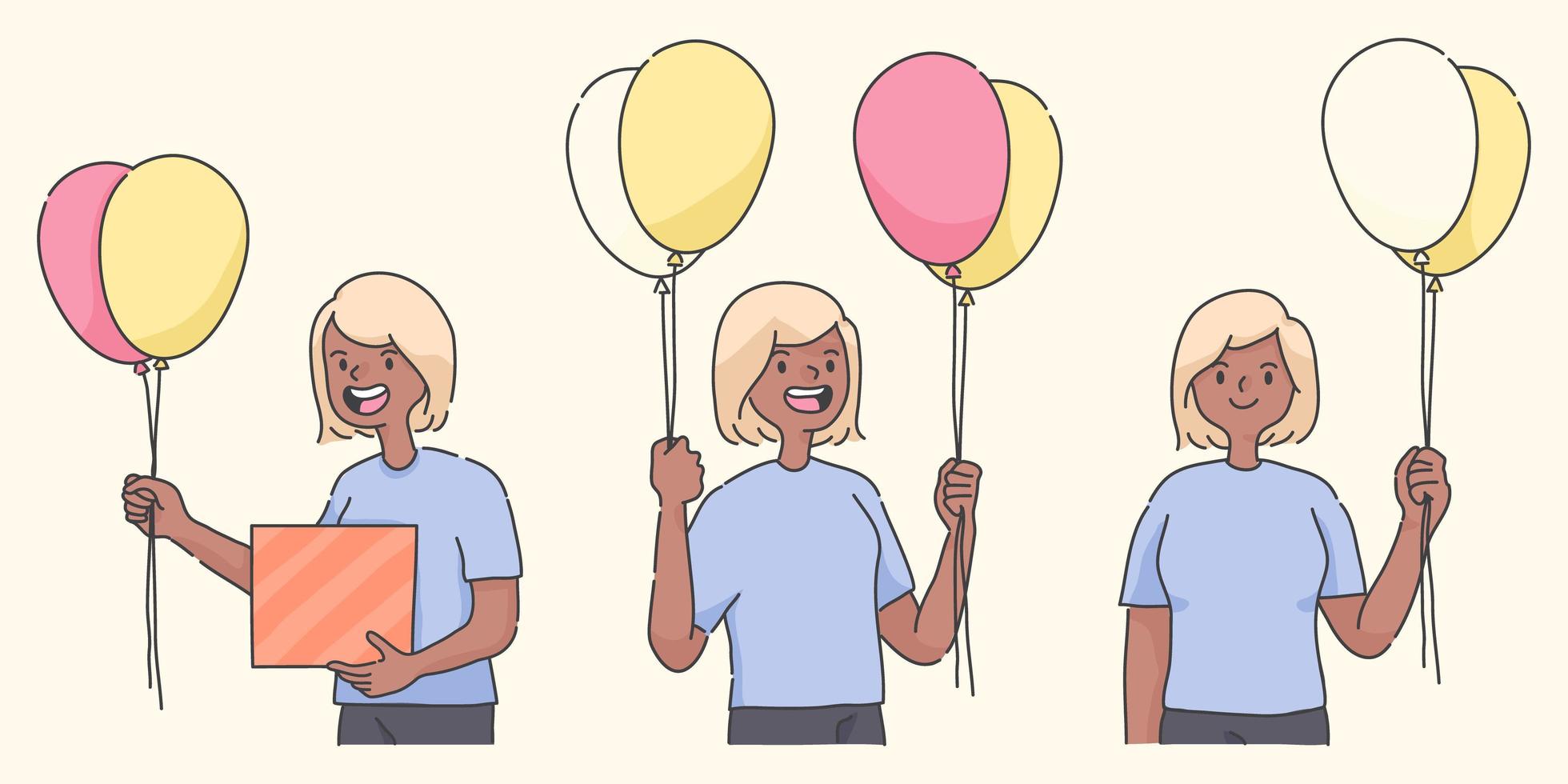 feliz cumpleaños niño sosteniendo globos una linda gente ilustración vector