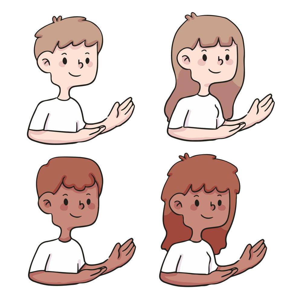 click here pointing cute people illustration vector