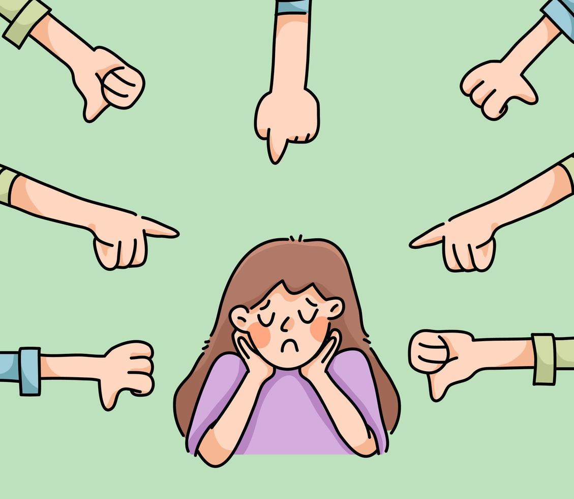 depressed girl sad failure no inspiration cute cartoon illustration disappointed vector